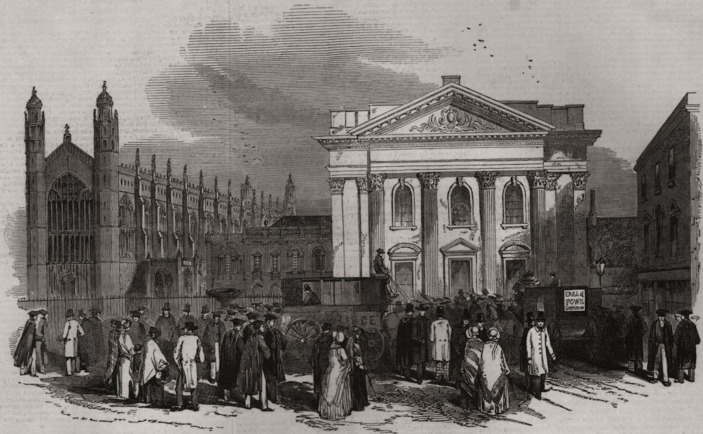 The Cambridge Chancellorship election. Exterior of the senate house 1847 print